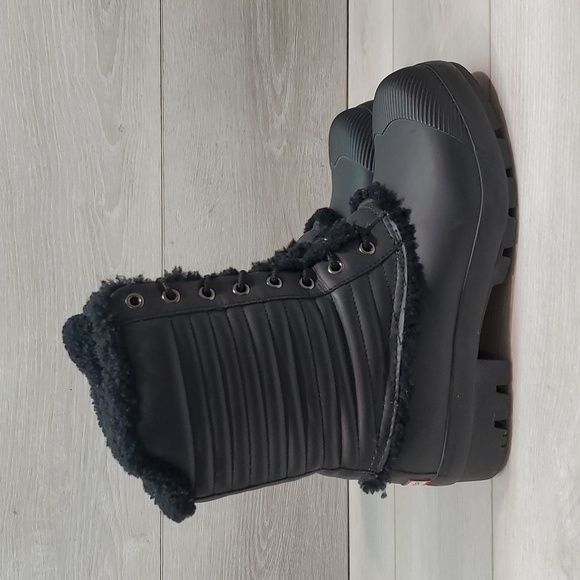 Hunter Womens Patent Pac Tall Rubber Sheepskin inside Boots shoes sz 10 - Picture 3 of 13